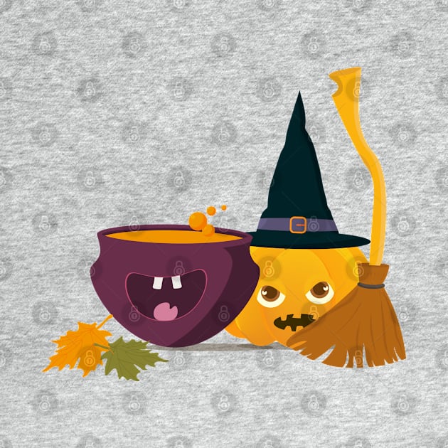 Halloween Pumpkin with happy cauldron by tatadonets